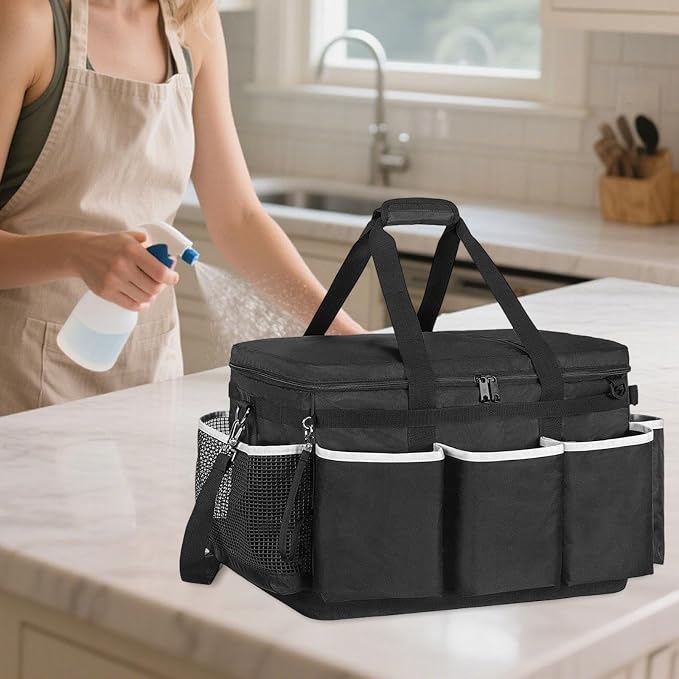 Cleaning Supplies Organizer Portable Cleaner Tools Tote Bag with Shoulder Strap, Large Capacity Tool Bag for Housekeeping, Home, Car, 19.02x12.52x12.52 inch