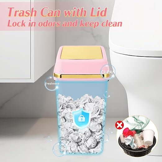 3 Pack Bathroom Trash Can with Lid 4 Gallon Pink Small Trash Can with Swing Lid Bathroom Garbage Can with 150 Counts Trash Bags for Kitchen Bedroom Office