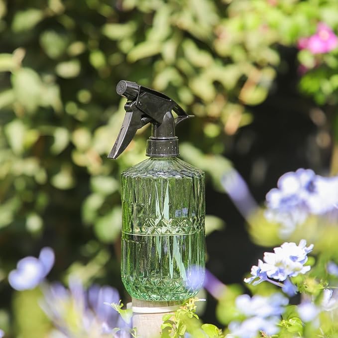 OFFIDIX Fine Mist Plant Mister, Glass Spray Bottles, Green Misters 15 oz | Adjustable Nozzle Spray Bottle, Empty Plant Mister Bottle Indoor Outdoor Gardening Cleaning Work 400 ml Vintage Water Mister