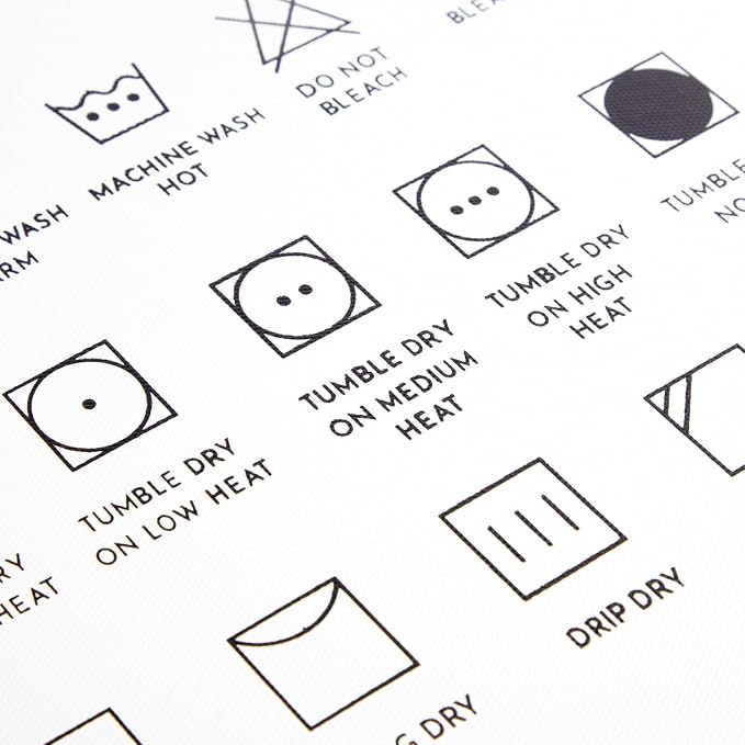 Juvale Framed Laundry Symbols Chart Canvas - Washing Symbols Chart & Care Guide - Laundry Room Decor Accent - 12 x 16 in, White Engineered Wood Frame, Wall Mount