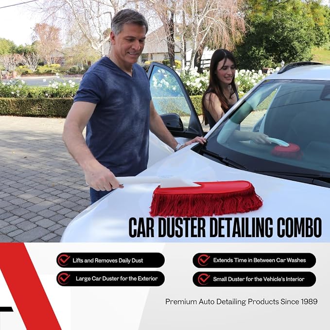 The Original California Car Duster Detailing Kit with Plastic Handle, Model Number: 62445 , Red