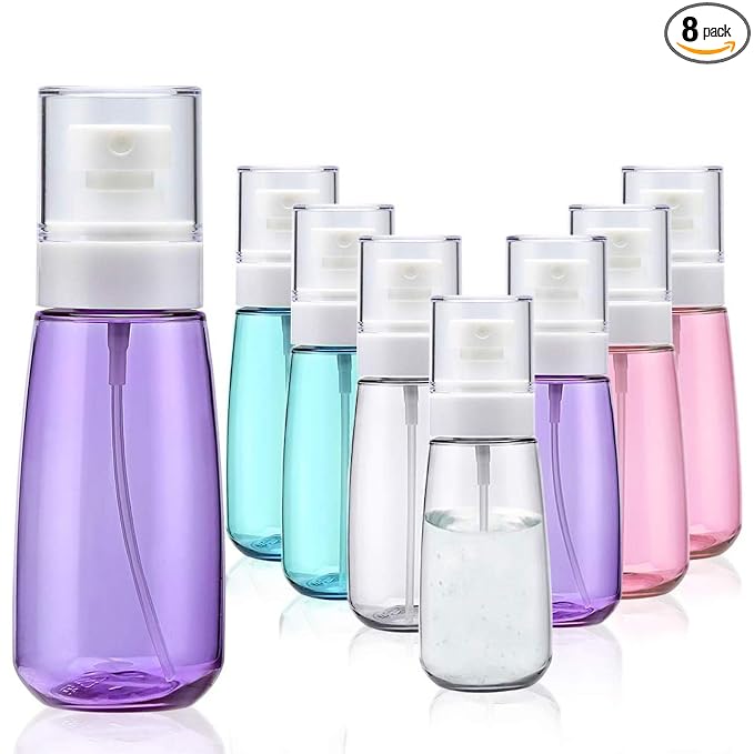Fine Mist Spray Bottle 3.4oz/ 100ml Empty Cosmetic Refillable Travel Containers Plastic Hair Spray Bottle Sprayer for Perfume Skincare Makeup Lotion (8color)