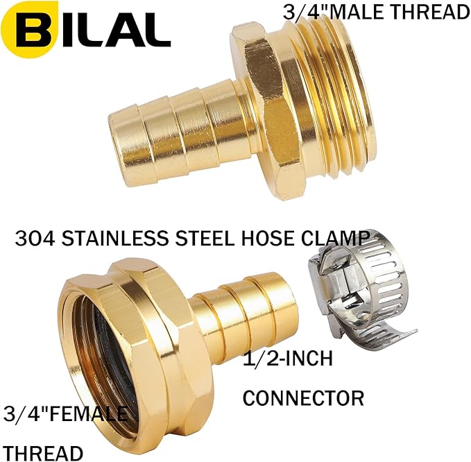 3 Set Garden Hose Repair Connector Kit, Fit for 1/2" Garden Hose Fitting | 1/2" Barb x 3/4" GHT Garden Hose Adapter/Fittings, Water Hose Repair Kit with Clamps