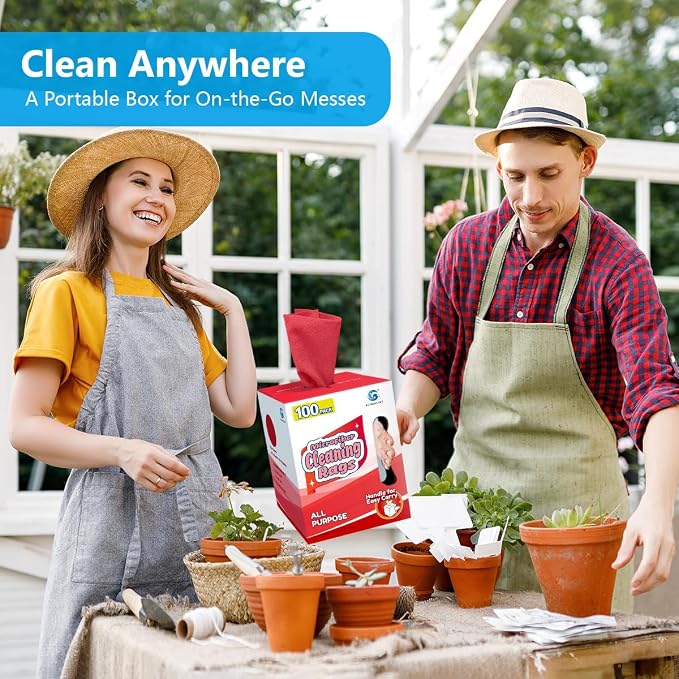 GLIMGLINT Microfiber Cleaning Cloth 100 Pack, Reusable Paper Towels 11 x 9 | Lint Free & Ultra Absorbent Cleaning Rags for Car, Home, Kitchen, Glass & Screen, Washable Shop Towel Rag with Box Red