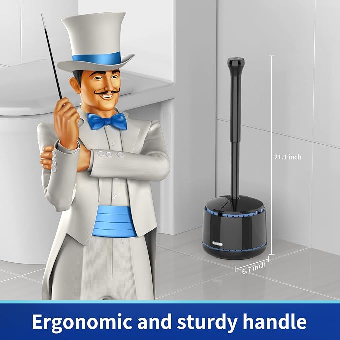 MR.SIGA Toilet Plunger with Holder, Plungers for Bathroom Heavy Duty, Black | Automatic lid design, sturdy long handle, heavy duty toilet plunger and holder set, toilet clog remover