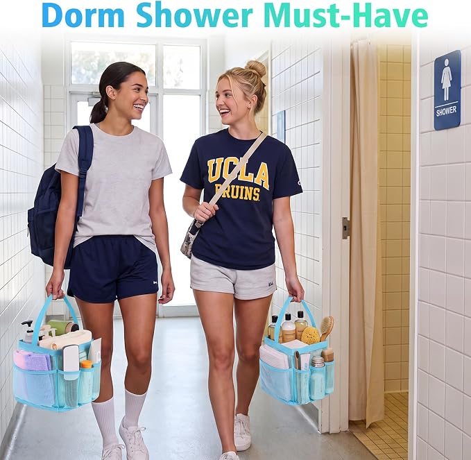 EUDELE Mesh Shower Caddy Portable for College Dorm Room Essentials,Portable Shower Caddy Dorm with 9-Pocket Large Capacity, Shower Bag for Beach, Swimming, Gym, Travel essentials, Grey