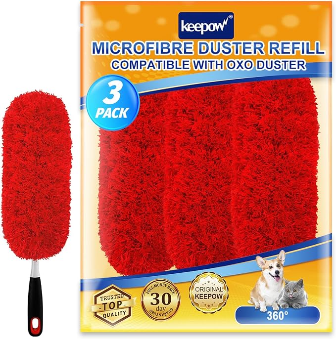 KEEPOW 3 Pack Microfiber Reusable Duster Refills Compatible with OXO Duster | Replacement Duster Refills Compatible with OXO Extendable Duster for Blinds & Ceiling, Handle Not Included