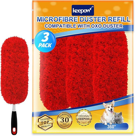KEEPOW 3 Pack Microfiber Reusable Duster Refills Compatible with OXO Duster | Replacement Duster Refills Compatible with OXO Extendable Duster for Blinds & Ceiling, Handle Not Included