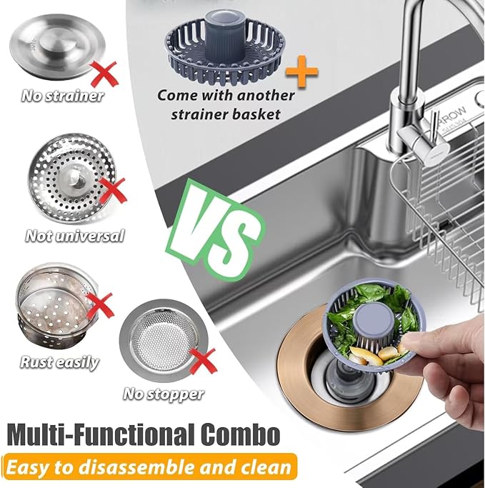 Anlige Kitchen Sink Drain Strainer, 3 in 1 Pop Up Kitchen Sink Stopper | with an Extra Basket Strainer, Universal for US Standard 3-1/2 Inch, Oil Rubbed Bronze