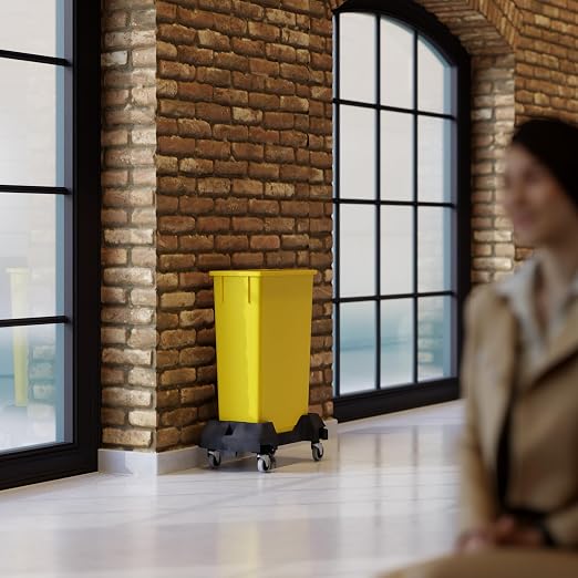 23 Gallon Yellow Rectangular Slim Trash Can with Dolly | Great for Home, Commercial, or Restaurant Use.