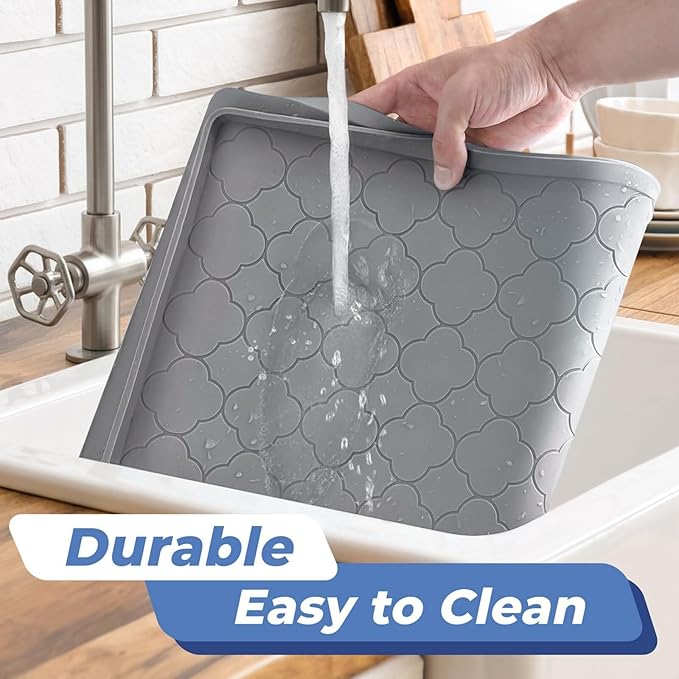 Jin&Bao Under Sink Mat 25" x 22" Waterproof Silicone Cabinet Kitchen Liner | Silicone kitchen cabinet protector, bathroom shelf liner, raised edge traps leaks, anti-slip, easy to clean & dishwasher safe