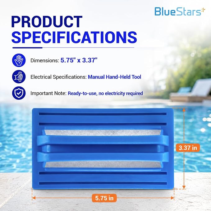 BlueStars 2-Pack Heavy Duty Handheld Sponge Pool Scrub Brush | Clean Pool Tile, Grout, Walls, Vinyl Liners, Spas, Tubs, Showers; Surface Cleaning Scrubber, Kitchen, Bathroom Tub