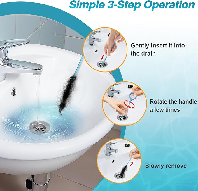 4 Pack 50 Inch Drain Snake Hair Drain Clog Remover Tool for Bathroom Sink | Reusable Brush, 50-Inch Break-Resistant Steel Wire Rope with Nylon Coating, 0.27-inch wand for Shower Drain Cleaning