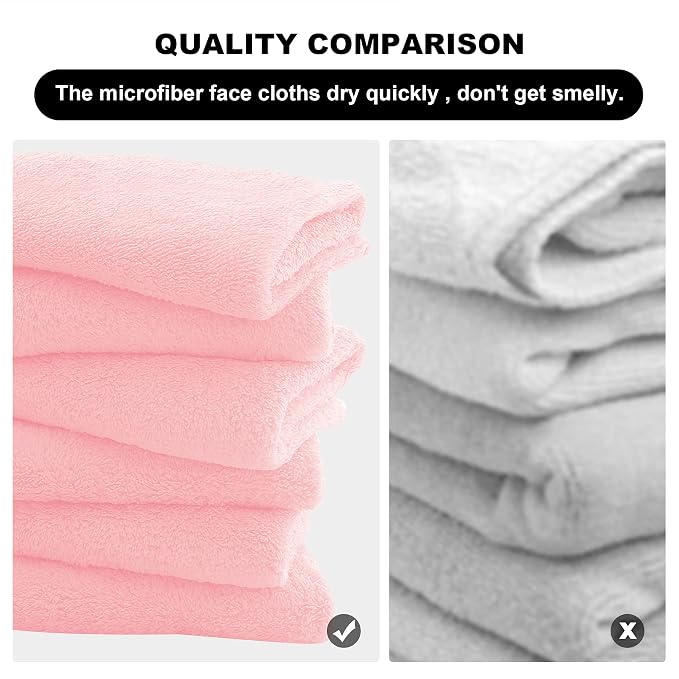 MOONQUEEN Microfiber Facial Cloths Fast Drying Washcloth 12 Pack - Premium Soft Makeup Remover Cloths - Pink