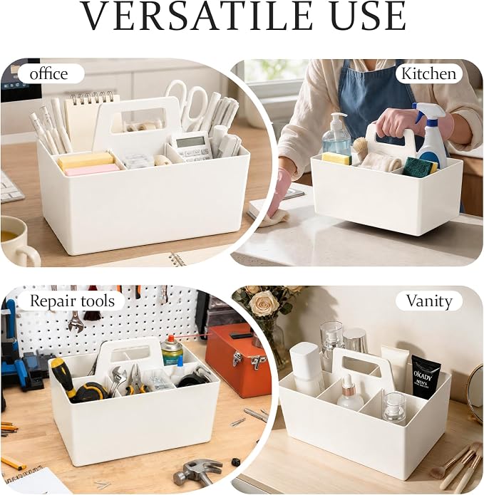Anyoifax Portable Shower Caddy with Removable Compartment, Large White | Plastic Shower Basket Bathroom Caddy Organizer with Handle, College Dorm Storage, Baby Bath Essential, Cleaning Supply Caddy