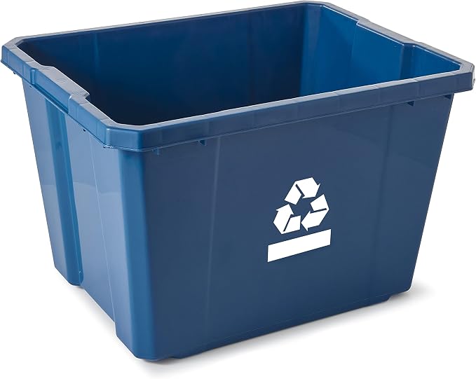 Gracious Living Medium Curbside Blue Box, Plastic 17 Gallon/64 Litre Home Trash Can Refuse and Recycling Bin Container with Built-in Handles (6 Pack)