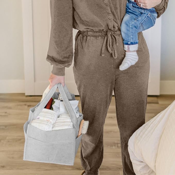 PUTSKA Baby Diaper Caddy Organizer, Felt Nursery Basket, Gray, Regular