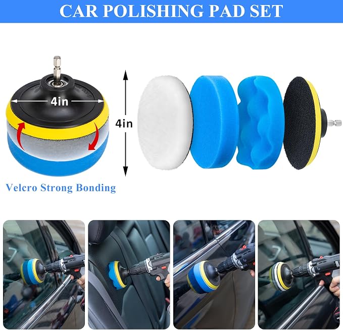 34Pcs Car Detailing Brush Set, Car Detailing Kit, Auto Detailing Drill Brush Set, Car Detailing Brushes, Car Wash Cleaning Tools Kit for Interior, Exterior, Wheels, Blue