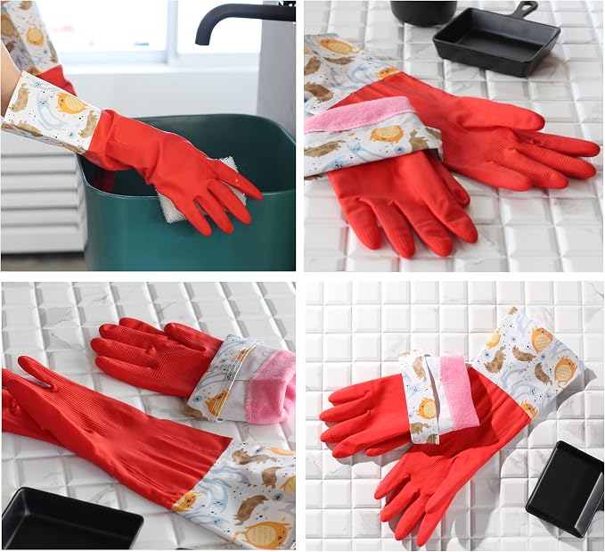 Myungjin Fleece-Lined, Flock Lining, Insulated Medium Cuff, Reusable Waterproof Household Dishwashing Non-Slip Cleaning Latex Rubber Gloves (1 Pair)