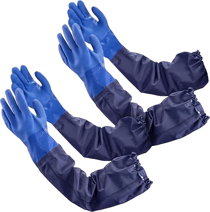 Honeydak 2 Pairs Long Gloves Extra-long 27.5 Inch Rubber Gloves Waterproof PVC Reusable Heavy Duty Anti-skid Acid-alkali and Oil for Household Fishery Agriculture Animal Husbandry