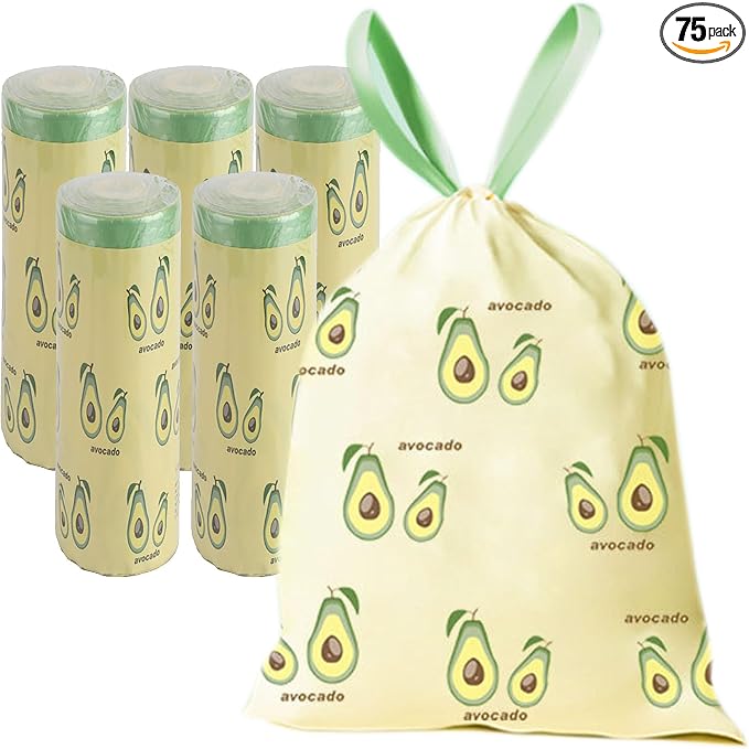 75 Counts 4 Gallon Trash Bags - 1.1 Mil Thick Drawstring small trash Bags for Bathroom, Kitchen, Bedroom, Office Toilet Home (Green-Yellow, 75Counts)