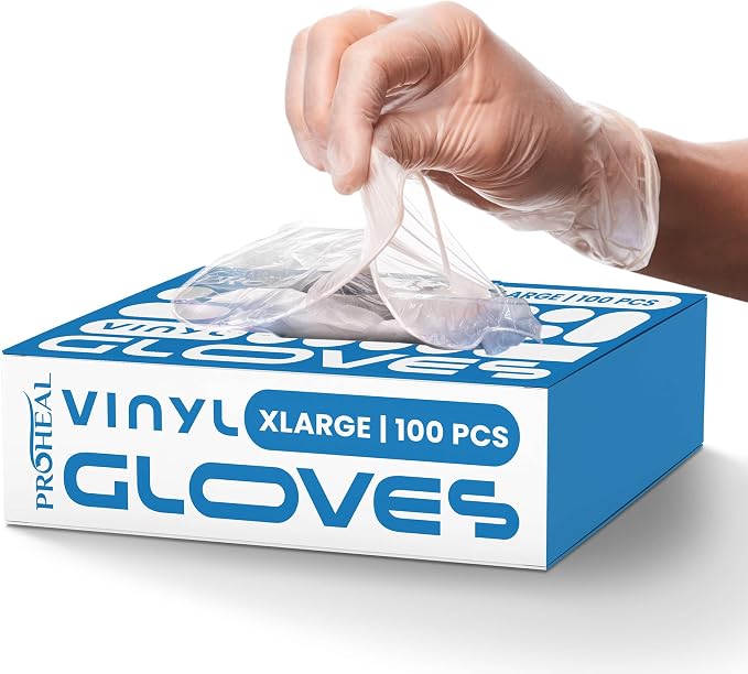 ProHeal Clear Vinyl Disposable Gloves - Food Safe Cooking and Household Cleaning Gloves -Powder and Latex Free Kitchen Glove