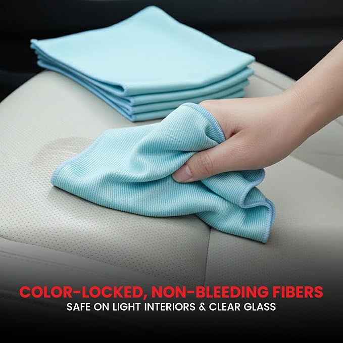 Microfiber Glass Towel 5 Pack, 16x16 inches 300 GSM Herringbone Weave – Lint-Free, Streak-Free Cloth for Glass, Mirrors, Screens & Chrome – Professional Detailing Towel, Blue