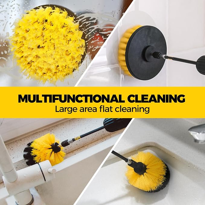 Holikme 10Pack Drill Brush Attachments Set，Power Scrubber Kit for Clean | 9 brush sizes, nylon bristles, extension reach, bathroom, tile, grout, kitchen and car cleaning, yellow