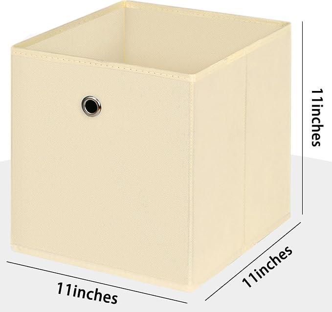 Foldable Storage Cubes Bins ,11 Inch Cloth Storage Cube Fabric Storage Box Cubes Organizer Baskets with Handles for Home Organizer Set of 6 (Creamy-White)