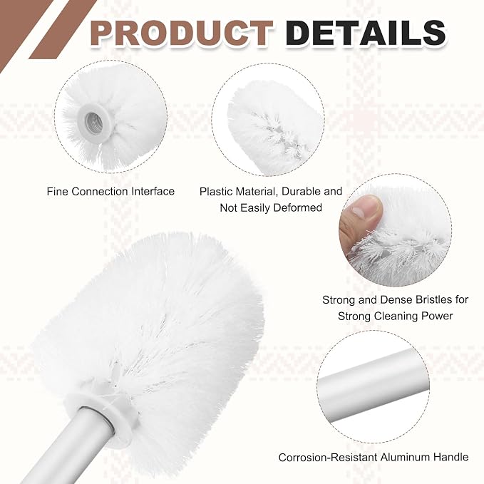 uxcell 2 Pcs Toilet Brush Set Replacement Head, 13.8 Inch Toilet Brush Refills with Handle, Bathroom Cleaning Tool Restroom Accessories for Bathtubs Bathroom Home Apartments Office, White