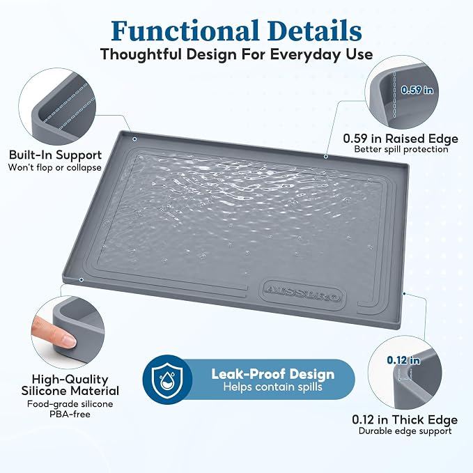 Aisslro Waterproof Under Sink Mat 25"x19", Silicone Mat, Dark Gray | BPA-Free Shelf Liner, Raised Edge Traps Spills & Leaks, Bathroom, Kitchen Cabinet, for Boots, Pets, Home Essentials Organizer