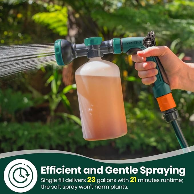 VENETIO 8-Dial Hose Attachment Spray Gun for Liquid Fertilizer/Chemicals | Precision Lawn & Garden Feeder for Uniform Fertilizing and Watering Plants | Hose-End Nozzle Sprayer with 34oz Bottle