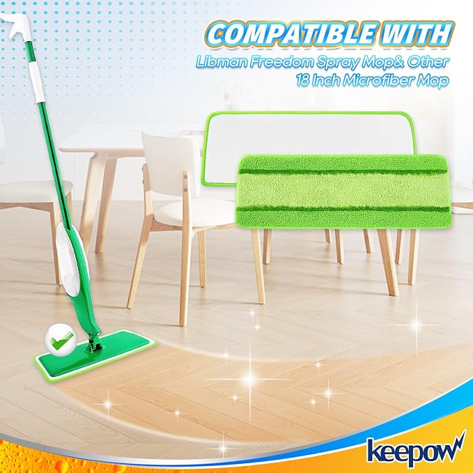 KEEPOW 4 Pack Pads Compatible with Libman Freedom Spray Mop, Reusable Pads | Reusable Microfiber Spray Mop Head Replacement Compatible with Libman Freedom, 16 in Pads for Floor Cleaning, ONLY Pads