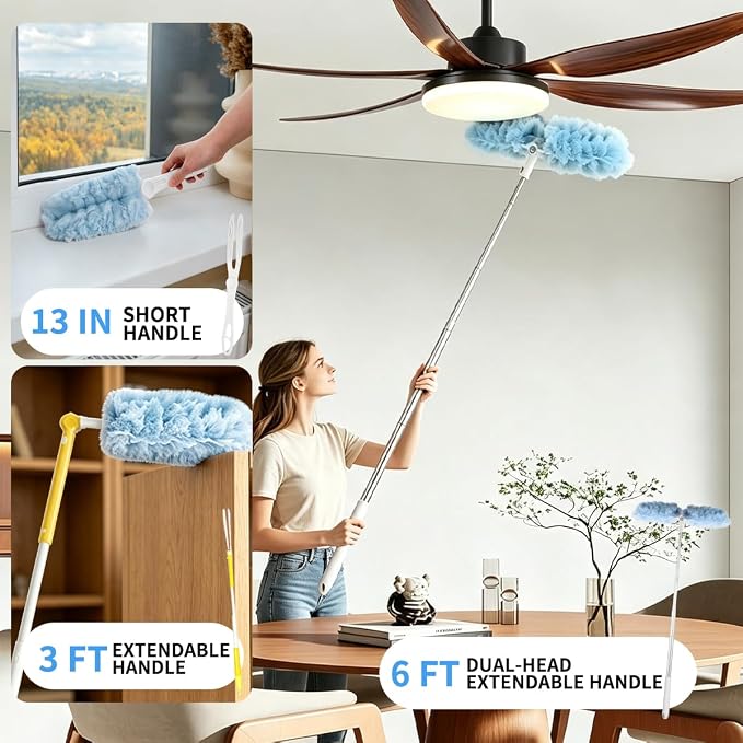 30 Count Blue Duster Kit for Swiffer Heavy Duty Duster Refills with Handle | 2 Sided 360° Heavy Duty Duster, 5X Microfibers, Unscented Disposable Dusters for Cleaning Home, Office, Multi Surface