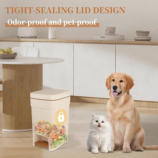 Small Bathroom Trash Can with Lid Slim Step Garbage Can 4 Gallon Cream | Stylish Decor Soft Close Trash Bin Plastic Wastebasket with Trash Bags for Kitchen Bedroom Office Living Room Toilet College