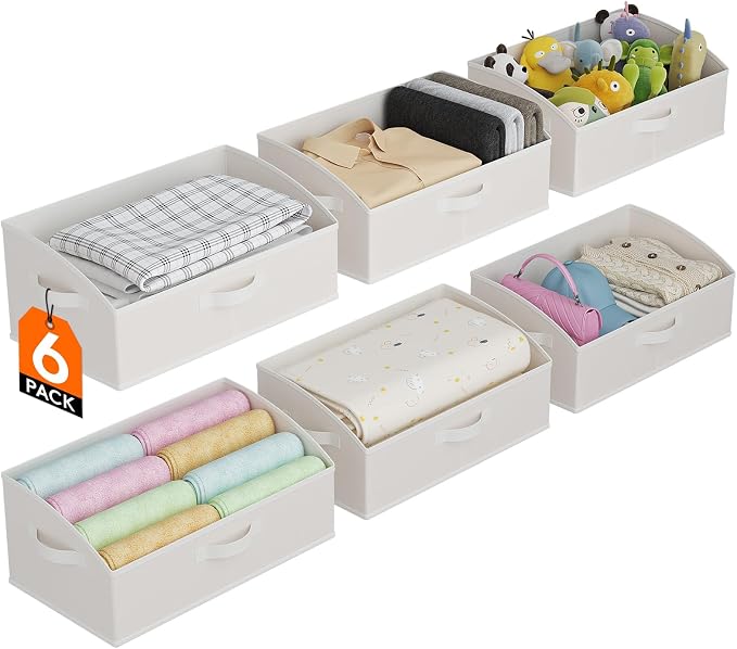 Lifewit Trapezoid Closet Storage Bin for Shelf, 6 Packs 23L, White | Non-woven Closet Organizer Baskets with Handles, Foldable Clothes Containers Boxes for Clothing, Book, Purse, Extra Large