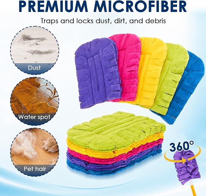 20 Pack Reusable Fleece Duster Refills with Detachable Handle, Washable Microfiber Dusters for Cleaning, 360° Dry Wet Microfiber Duster Refill Compatible with Standard Cleaning Handles (20)