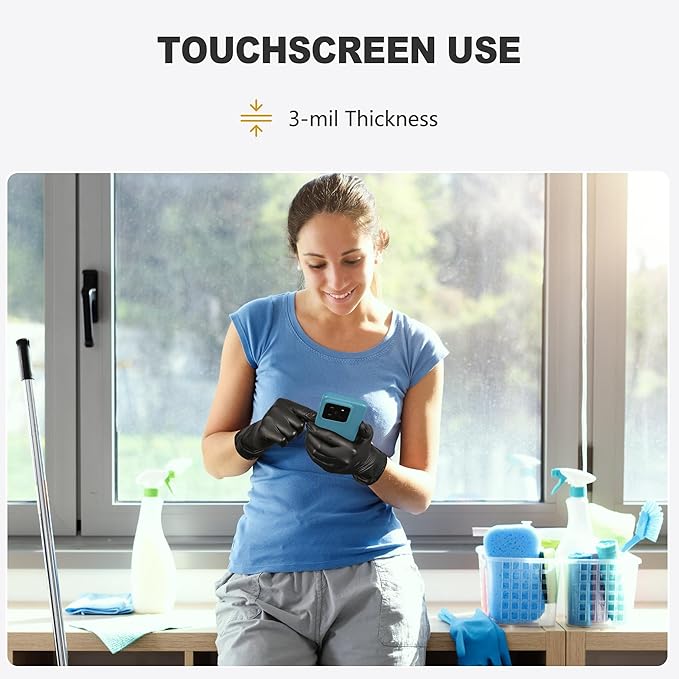 Black Vinyl Gloves, Food Grade Gloves Disposable Latex Free | Powder Free Guantes for Cleaning, Cooking, Food Prep
