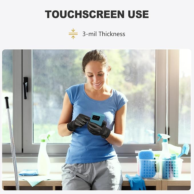 Black Vinyl Gloves, Food Grade Gloves Disposable Latex Free | Powder Free Guantes for Cleaning, Cooking, Food Prep