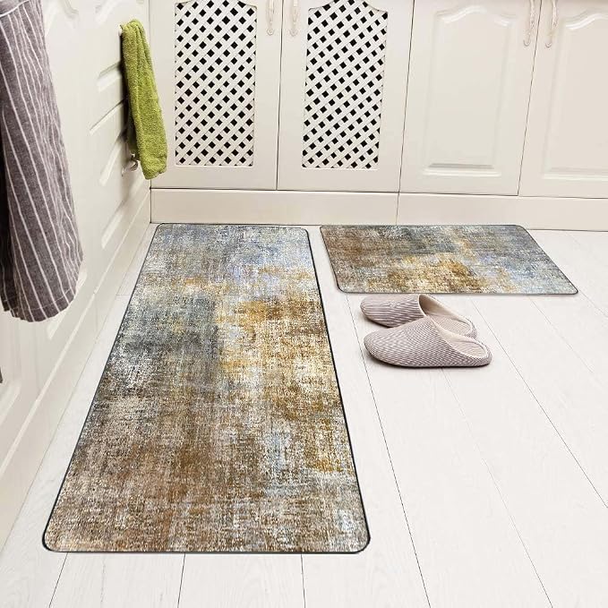 TOMWISH Kitchen Runner Rug - 2 Piece Set, Brown, Non-Skid, Cushioned | Standing Desk & Office, Farmhouse, Laundry Mat - 17"X48" + 17"X24" Kitchen Decor and Accessories