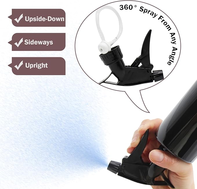 OFFIDIX Black Spray Bottle 360° Plastic 2 Pack/16 oz Plant Mister Water Can | Fine Mist and Stream Setting, 470ml Water Empty Spray Bottles Mister for Hair, Cleaning, Plants, Upside Down Watering Can