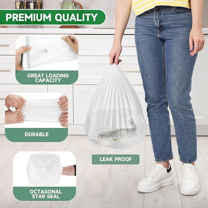 3 Gallon Biodegradable Trash Bags - 5 Rolls 200 Counts Compostable Small Garbage Bag for Bathroom Can Unscented Durable & Strong Thick Mini Bulk Waste Basket Liners Inwaysin