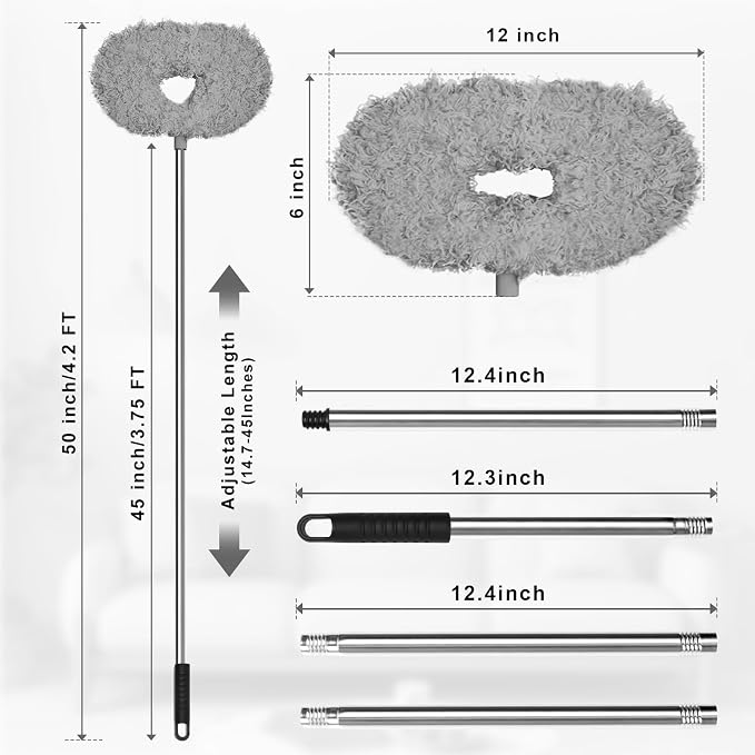 Eunice Ceiling Fan Cleaner Duster with Extension Pole | 13-50Inch Reusable Fan Blade Cleaning Tool for Cobweb Walls and Door Window