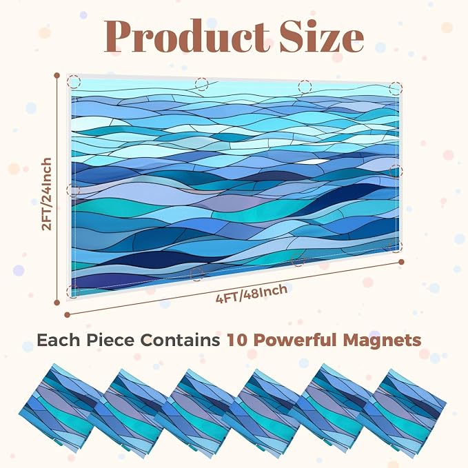 6 Pcs Fluorescent Light Covers for Ceiling Lights Abstract stylized wave sky like stained glass window Magnetic Decorative Shade Filters 4x2 ft for Classroom Office Hospital Decor
