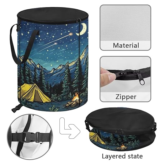 Shooting Star Camping Trash Can Foldable 20 Gallon Outdoor Trash Can with Lid Lightweight Garbage Cans Storage for Hiking, Picnic, Family Travel