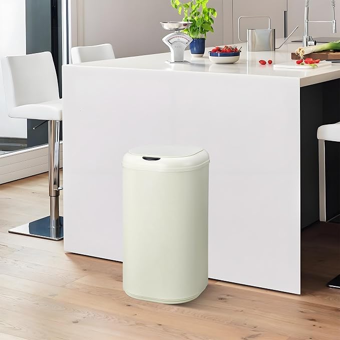 8 Gallon Automatic Sensor Kitchen Trash Can, Motion Sensor Garbage Bin, 30 Liter Touchless Smart Stainless Steel Waste Can with Lid for Bathroom Bedroom Office, Cream White