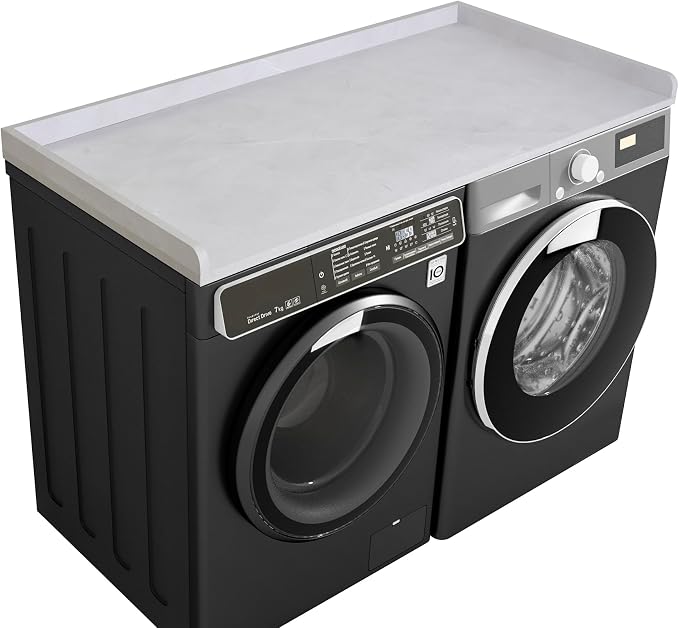 Washer Dryer Countertop, Melamine Countertop with Edge Rails - 27.5" Depth x 54" Width Laundry Room Organization, White Rock