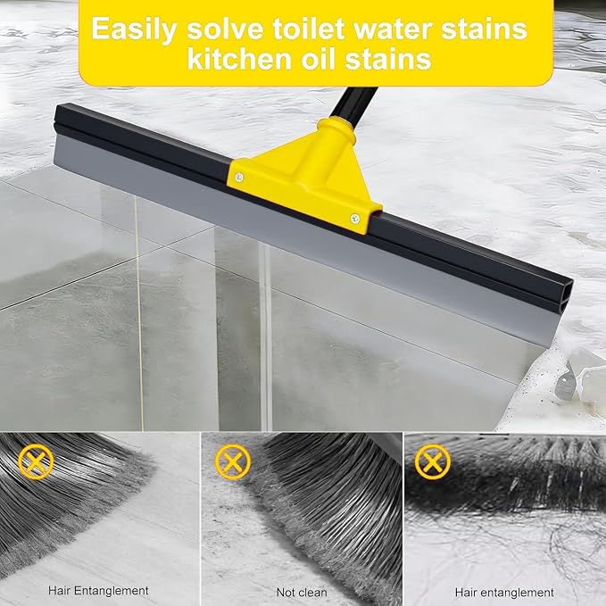 17" Heavy Duty Floor Squeegee with 40.8 Inch Long Handle, Suitable for Bathroom Tiles, Garage Concrete Floors, Shower Glass & Windows Cleaning