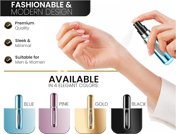 4 Pcs Refillable Perfume Atomizer, Travel Perfume Bottle Refillable and Leak-Proof, Portable Empty Cologne Atomizer, Mini Refillable Perfume Bottle for Pocket, Easy to Refill Decant Sprayer (5 ml)