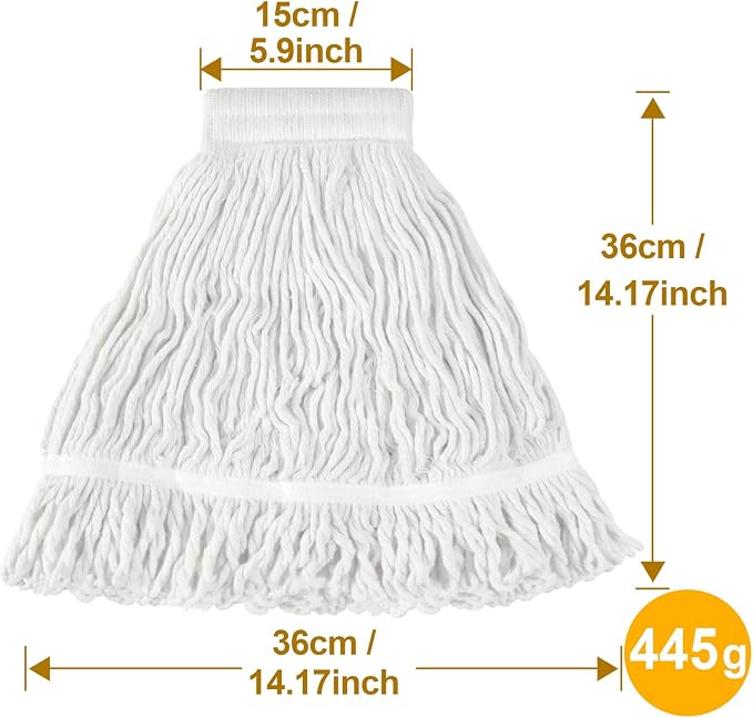 Commercial Mop Head Replacement - 2 Pack Heavy Duty Cotton Heads | Reusable,Machine Washable,5.9 Inch Headband,Looped End String Mop Refill for Home Kitchen Industrial & Floor Cleaning